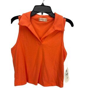 Altar'd State Orange Sleeveless Polo Tank Top XS Cotton Made in USA Minimalist